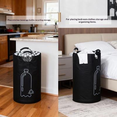 Large Capacity Empty Bottle Storage Basket With Aluminum Handle 82L Wastewater Bottle Collector Bag Folding Recycling Bin