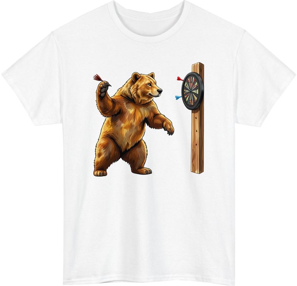 Funny Bear Playing Darts TShirt Grizzly Animal Darts Player Sports Tee Gift S