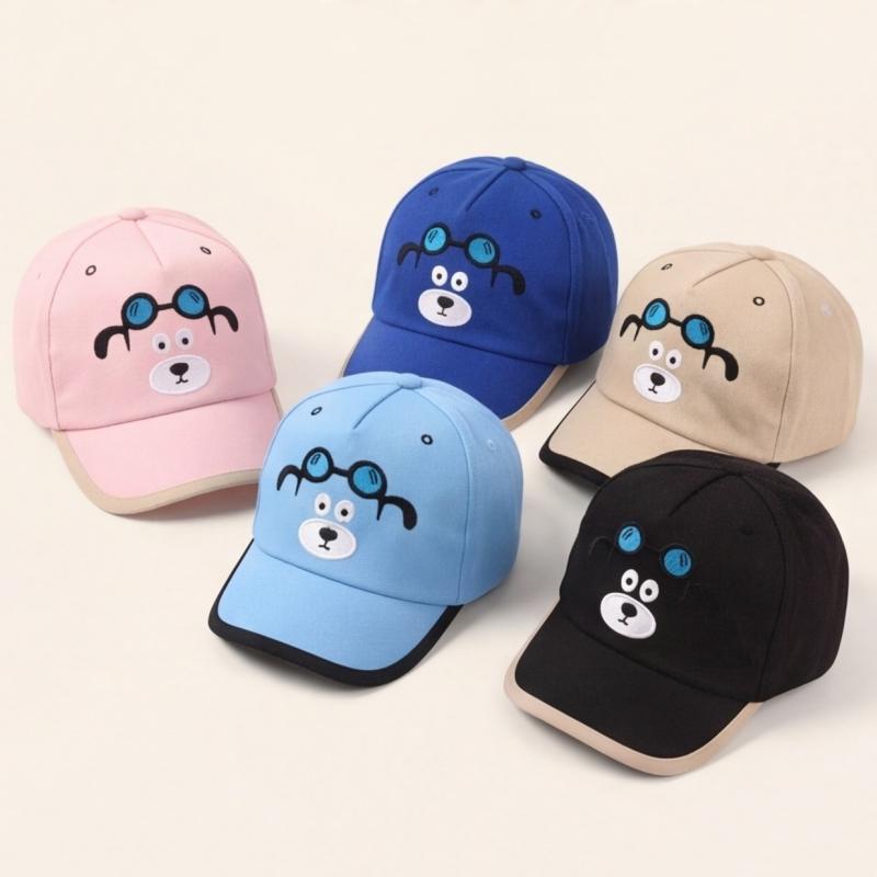 Summer Baby Baseball Cap Cartoon Eyeglasses Bear Kids Boys Girls Sun Hat Outdoor Toddlder Children Adjustable Cap Peaked Caps