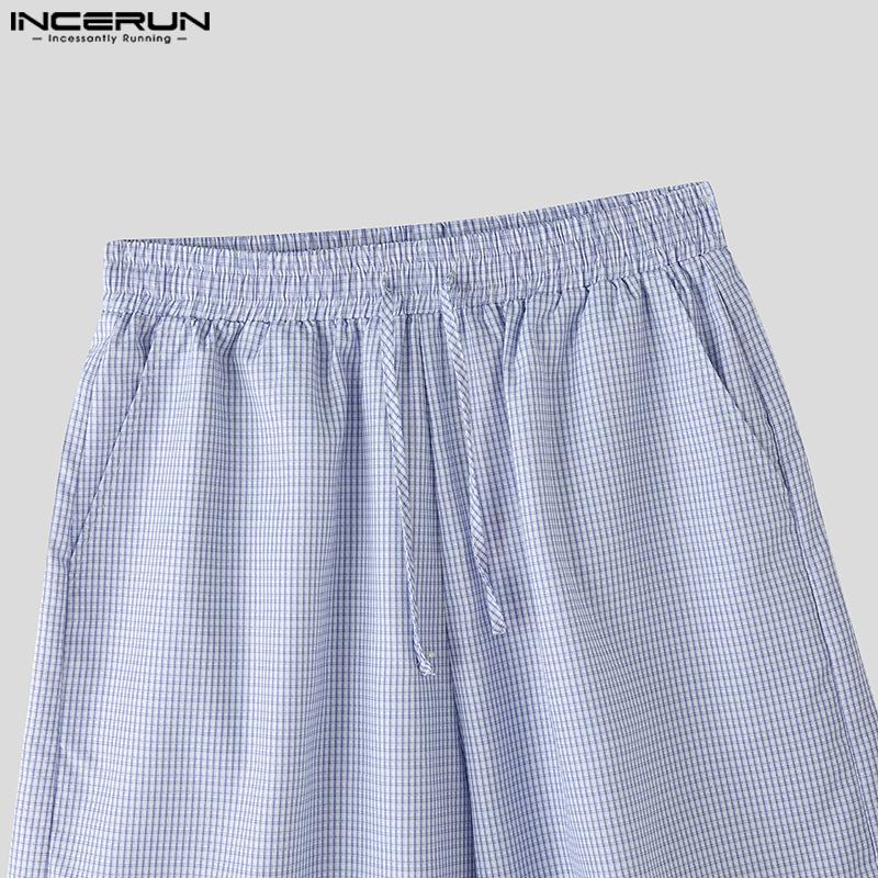 INCERUN Two Pieces Men Stand Neck Striped Long Sleeve Shirts Short Pants Casual Sets