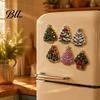 Holiday Refrigerator Magnets 6Pcs DIY Faux Pearl Painting Fridge Magnet, Santa Snowman Stocking Tree Christmas Gingerbread Snowflake Handmade