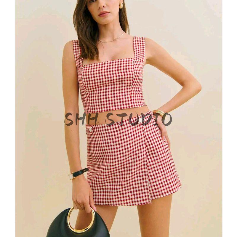 Sexy Style Pattern Square Collar Cropped Tank Top Short Tops + Easiest for Match Slim Looking Fastener Decoration Short Culottes