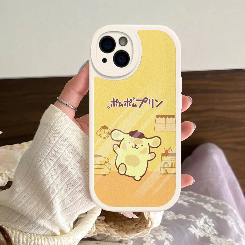 Cartoon P-Pompompurins Cute Leather Phone Case For IPhone 16 15 14 13 12 11 Pro Max Plus Shockproof Cover