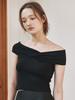 NOUVE Off-Shoulder Shirring T-Shirt - Black