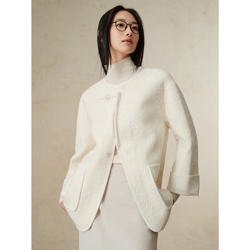JUZI ANNACO Elegant Chinese Style 100% Wool Double-faced Short Coat