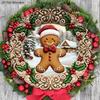 Wooden Christmas Sign with Gingerbread Man Pattern - Navidad Round Sign for Front Door, Wall Hanging Decor - Ideal Christmas Decoration