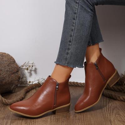2025 Women's Plus Size Side Zipper Fashion Ankle Boots with Chunky Heels, Spring/Autumn Collection, Size 43.