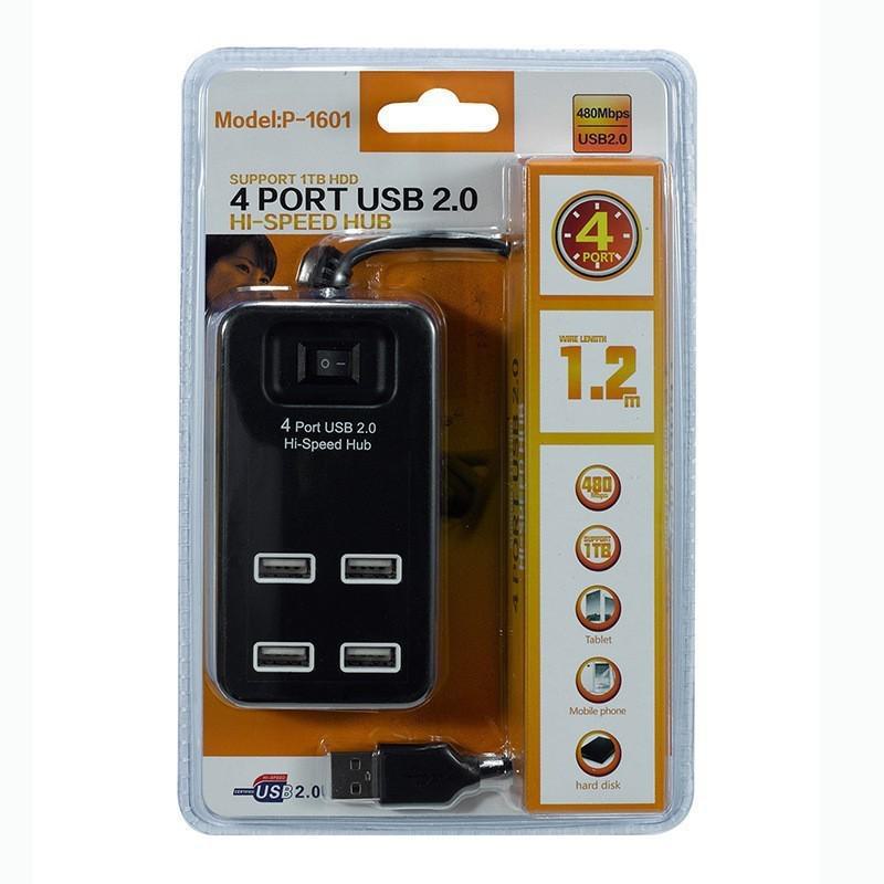 10-портовый высокоскоростной USB-концентратор-разветвитель для компьютеров 1601 USB2.0 4 ports чёрный