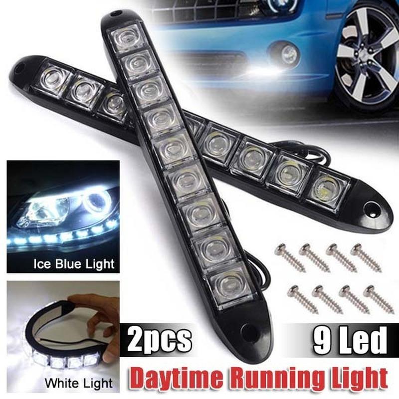 1pair 9 LED 12V Daytime Running Lights Flexible Waterproof Car Head Lamp Led Light Fog Day Driving Head
