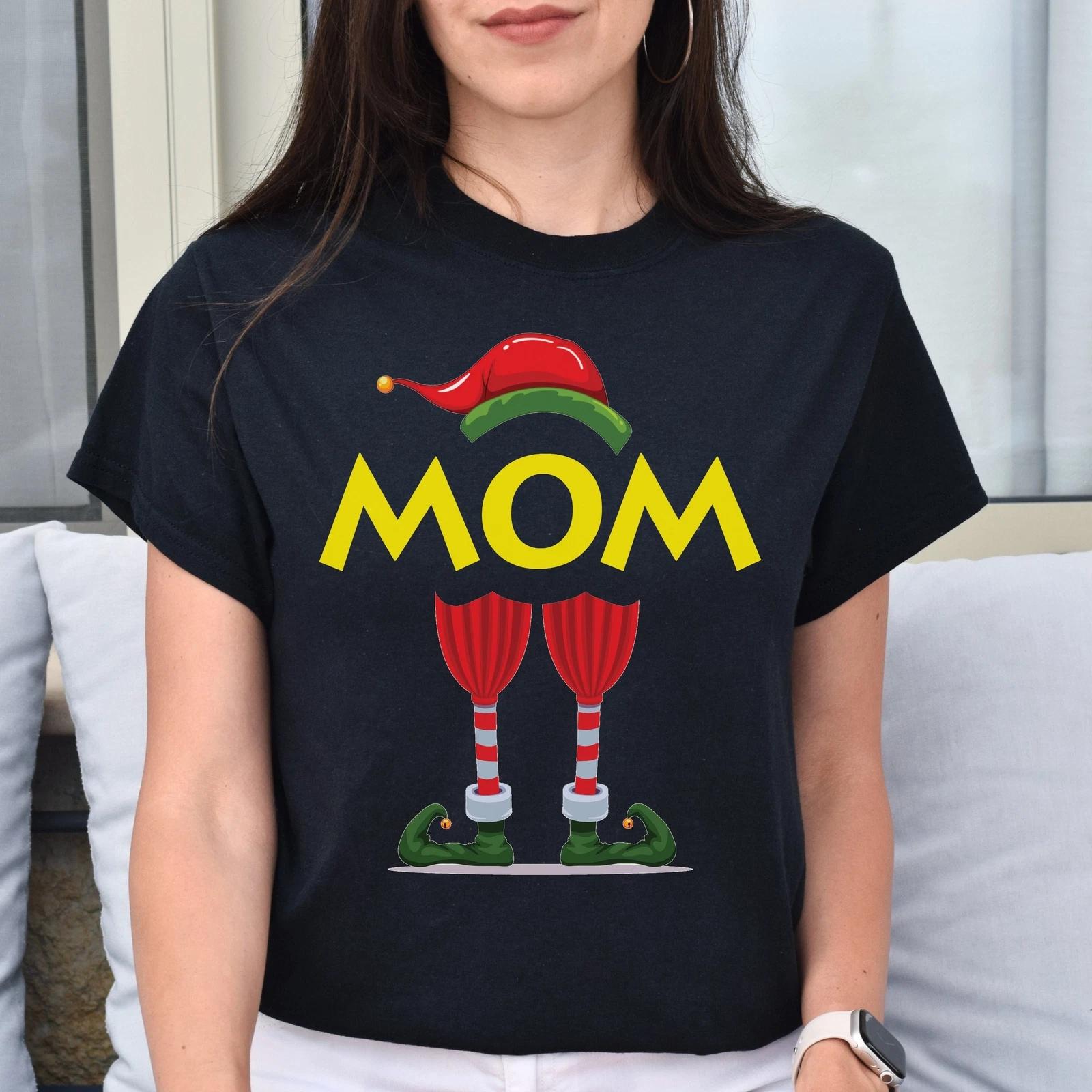 Mom elf Christmas Unisex shirt mama elf Holiday tee Black Dark Heather S