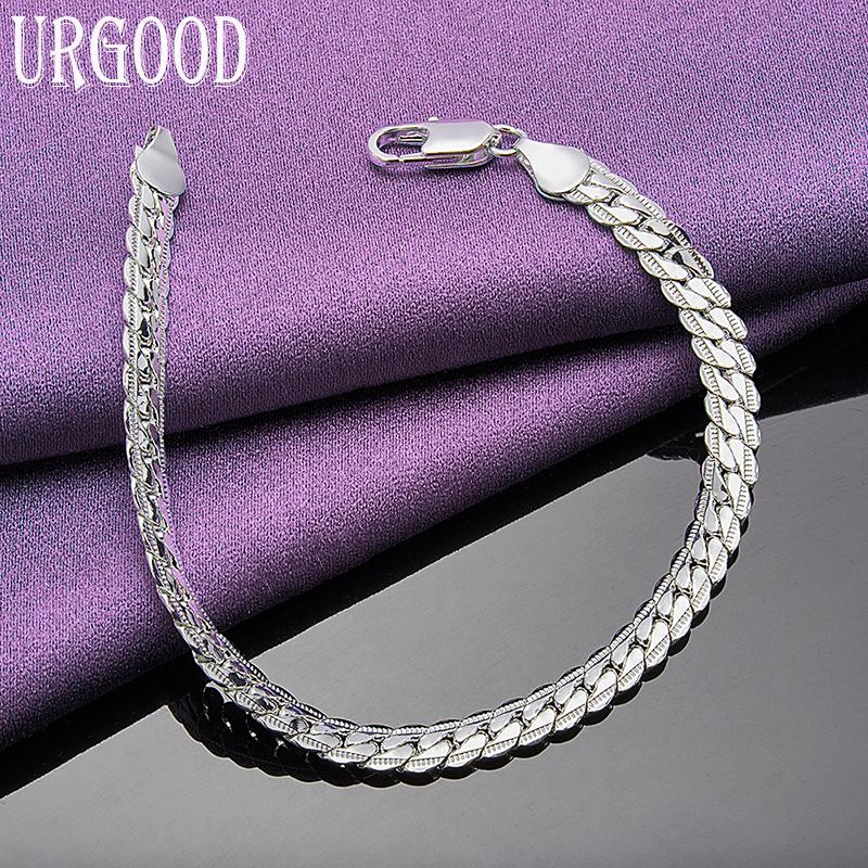 925 Sterling Silver 18cm/19cm/20cm 6mm Side Chain Bracelet