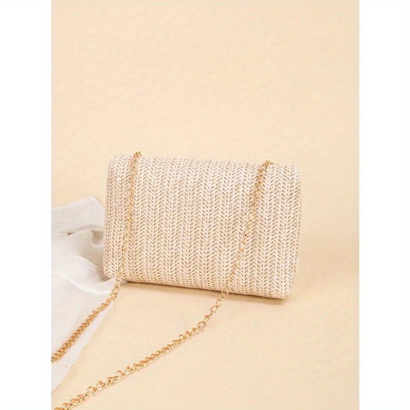 Chain Shoulder Bag Women's Small Square Woven Colorful Bag, Spring/Summer Casual Beach Bag for Women Large Capacity