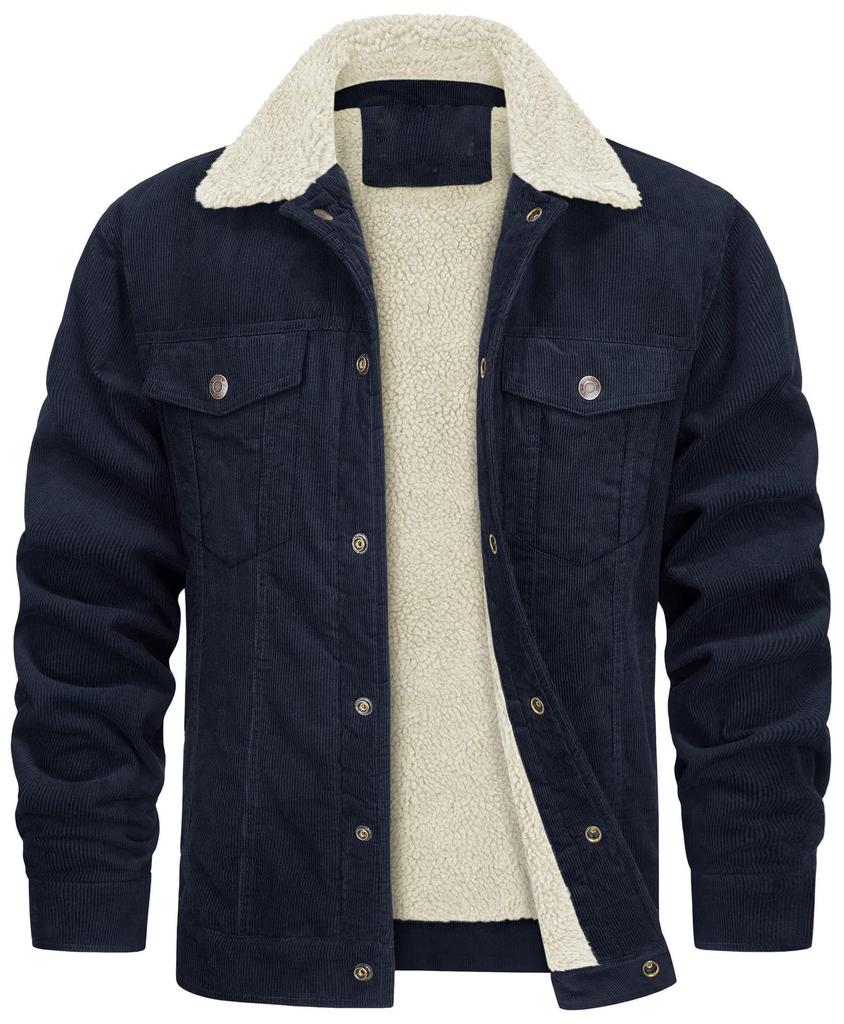 Men's Corduroy Jacket with Sherpa Lining, Button Front Closure, Chest Pockets, Multiple Colors Available