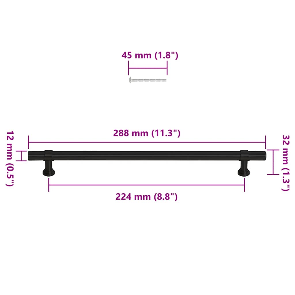 Furniture Handles 5 pcs Black 224 mm Stainless Steel