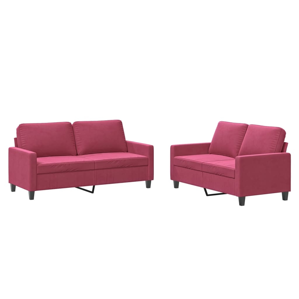 2 Piece Sofa Set with Cushions Burgundy Velvet