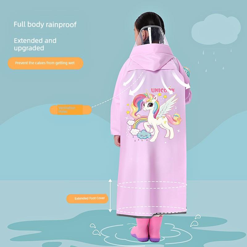 Children's Raincoat for Boys and Girls, Waterproof, for Elementary School Students, with Backpack Space, Reflective Strips