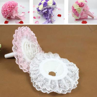 2 Stück Braut Hochzeitsstrauß Blumen Stielhalter Mini Spitzenrand Kragen Deko