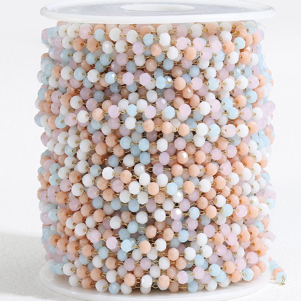 No Fade 1Meter Crystal Stone Stainless Steel Chain Pink Blue Beaded Chains for Necklace Bracelet Chain Jewelry Making DIY