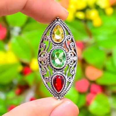 Natural Peridot, Garnet Gemstone 925 Sterling Silver Gift Ring Size 8 W5F28