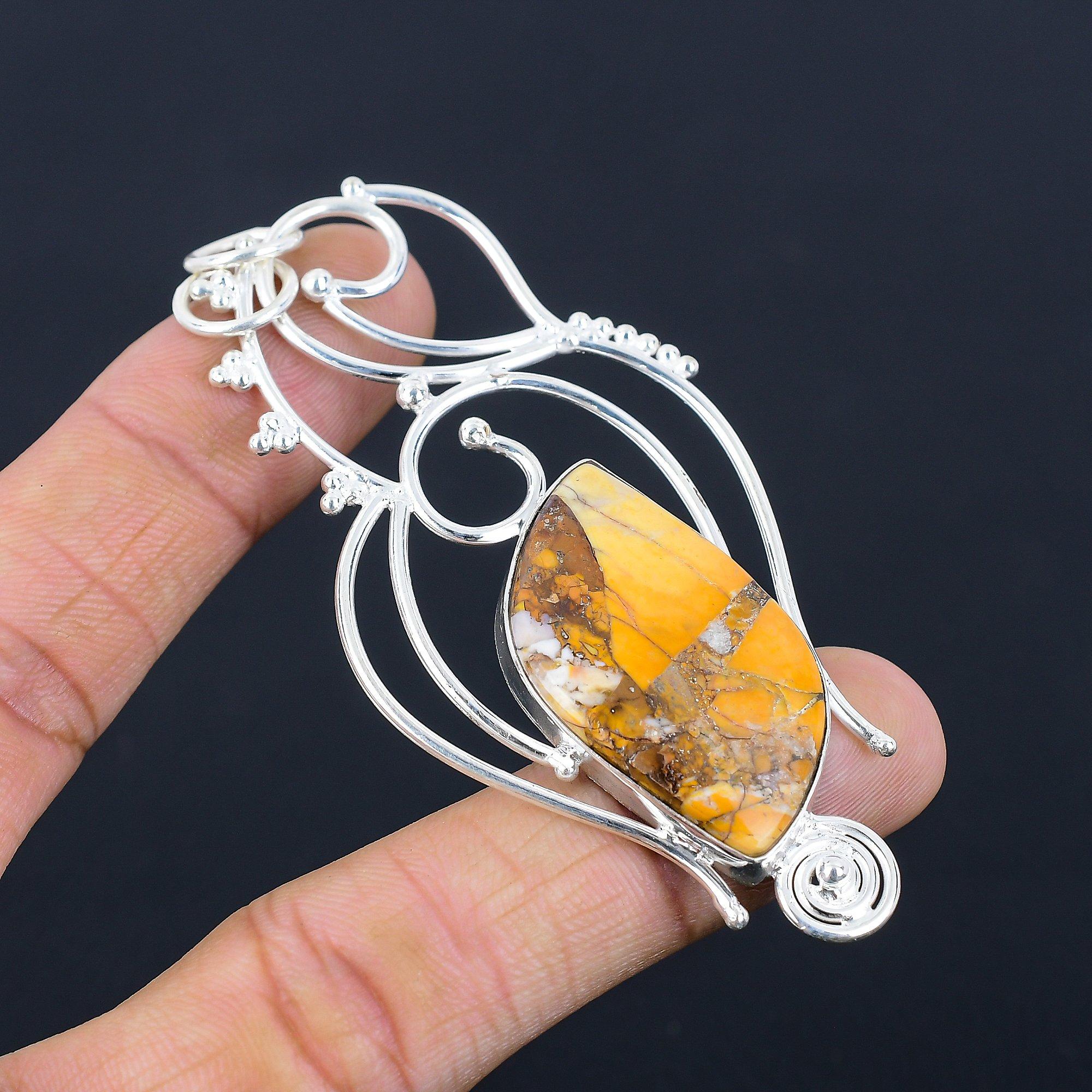 Marquise Natural Brecciated Mookaite 925 Silver Anniversary Handcrafted Pendant