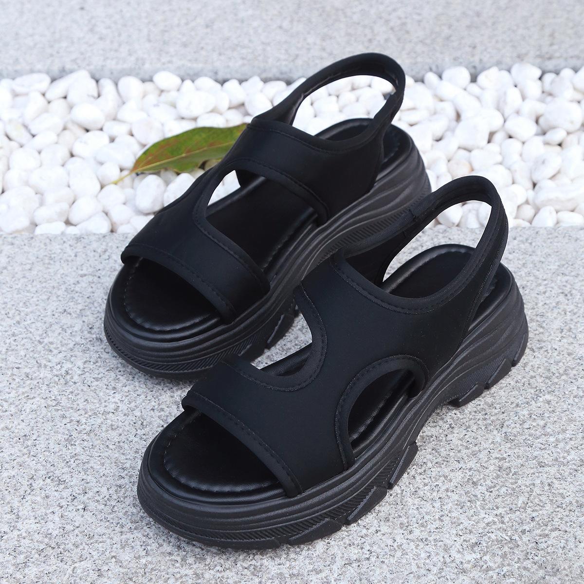 

Летние новые сандалии на толстой подошве с увеличением высоты женские нескользящие сандалии для пляжа с открытым носком повседневные спортивные римские сандалии женские 43 чёрный
