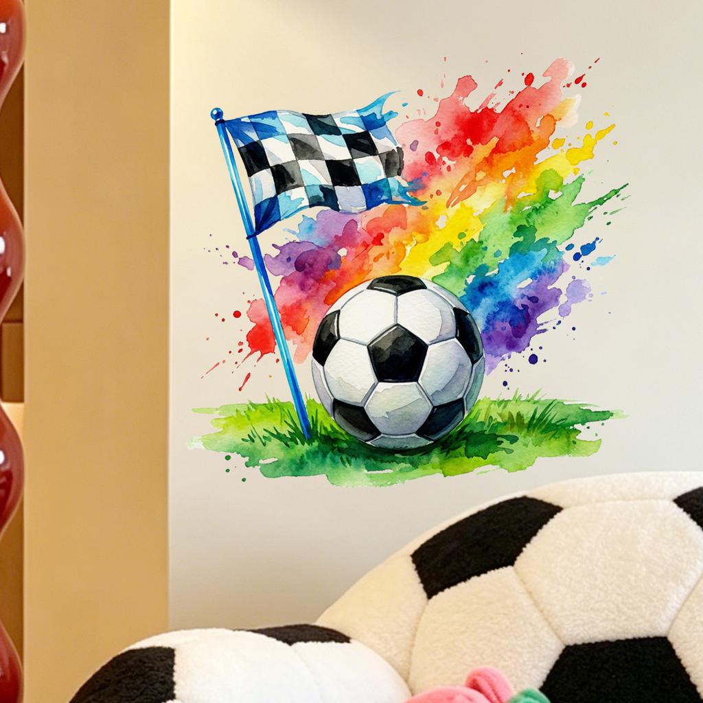 Fußballflagge Wandaufkleber Bunt Sport Thema Abnehmbar für Schlafzimmer Wohnzimmer Fenster Heimdekor