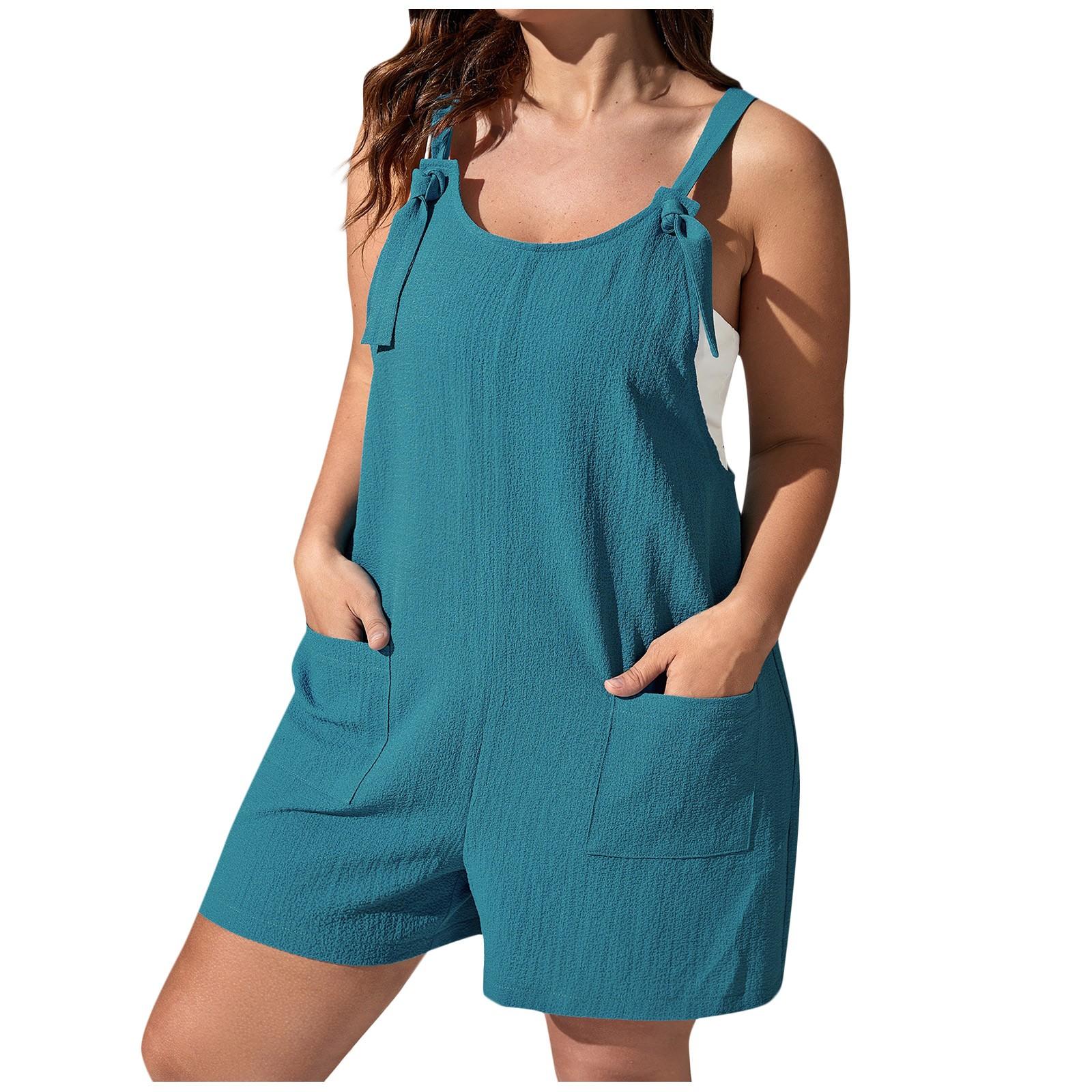 

(SU)Женские летние комбинезоны, свободные короткие брюки, однотонные модные повседневные цельные брюки большого размера