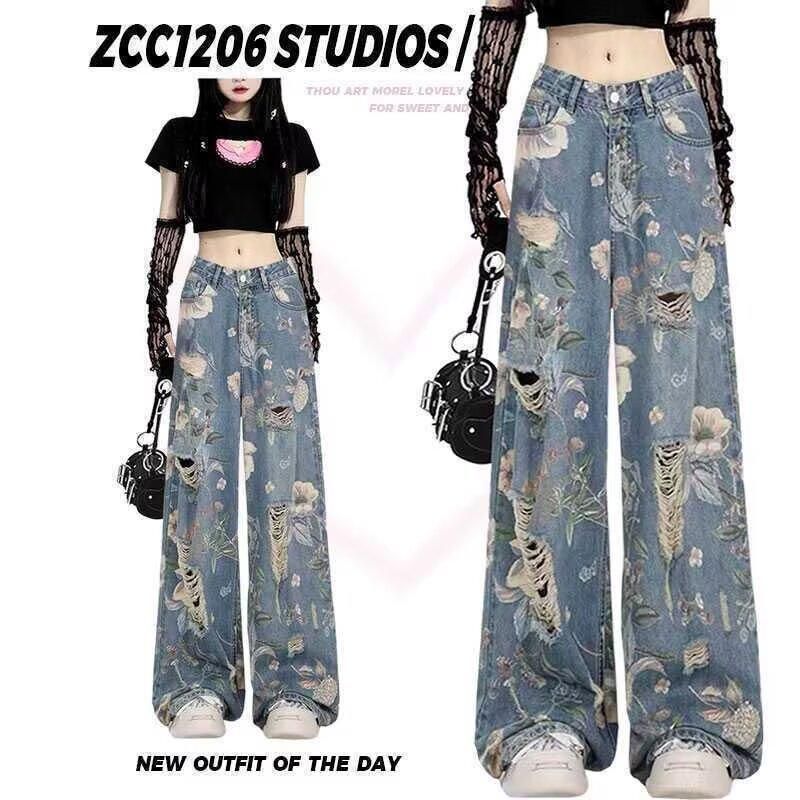 

Мужские джинсы в стиле Гонконга 2024, трендовые, в стиле хип-хоп, с надписями - летняя уличная мода XL синий