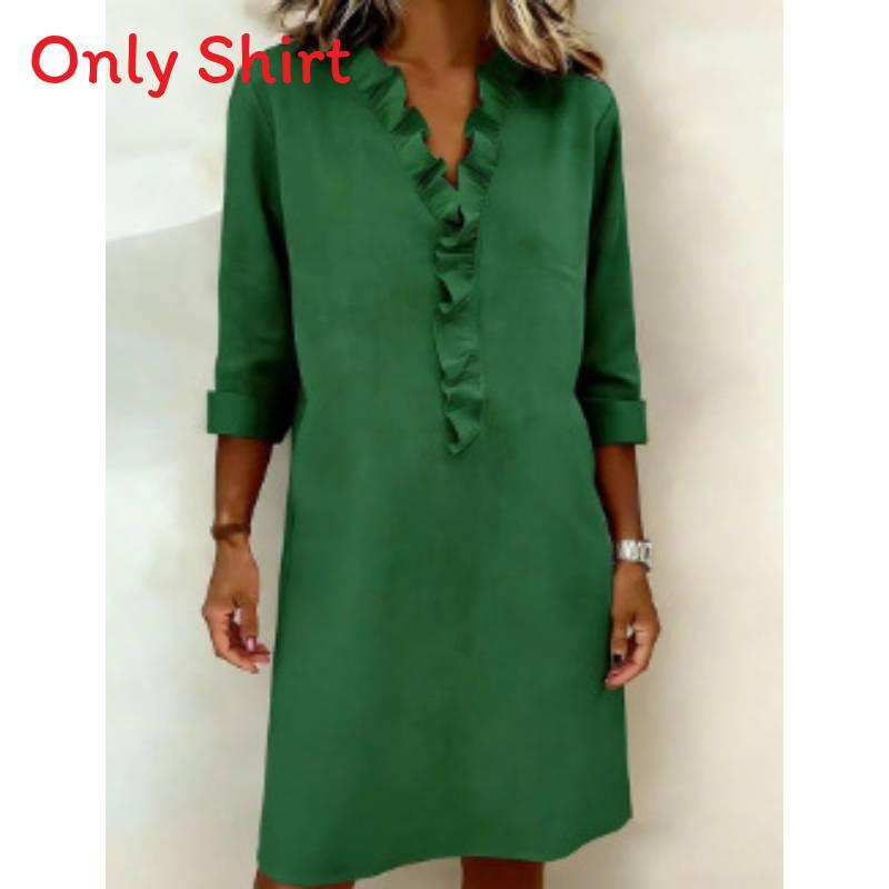 Ladies Long Sleeve Cotton Linen Shirt With Ruffle Trim For Casual Spring Wear