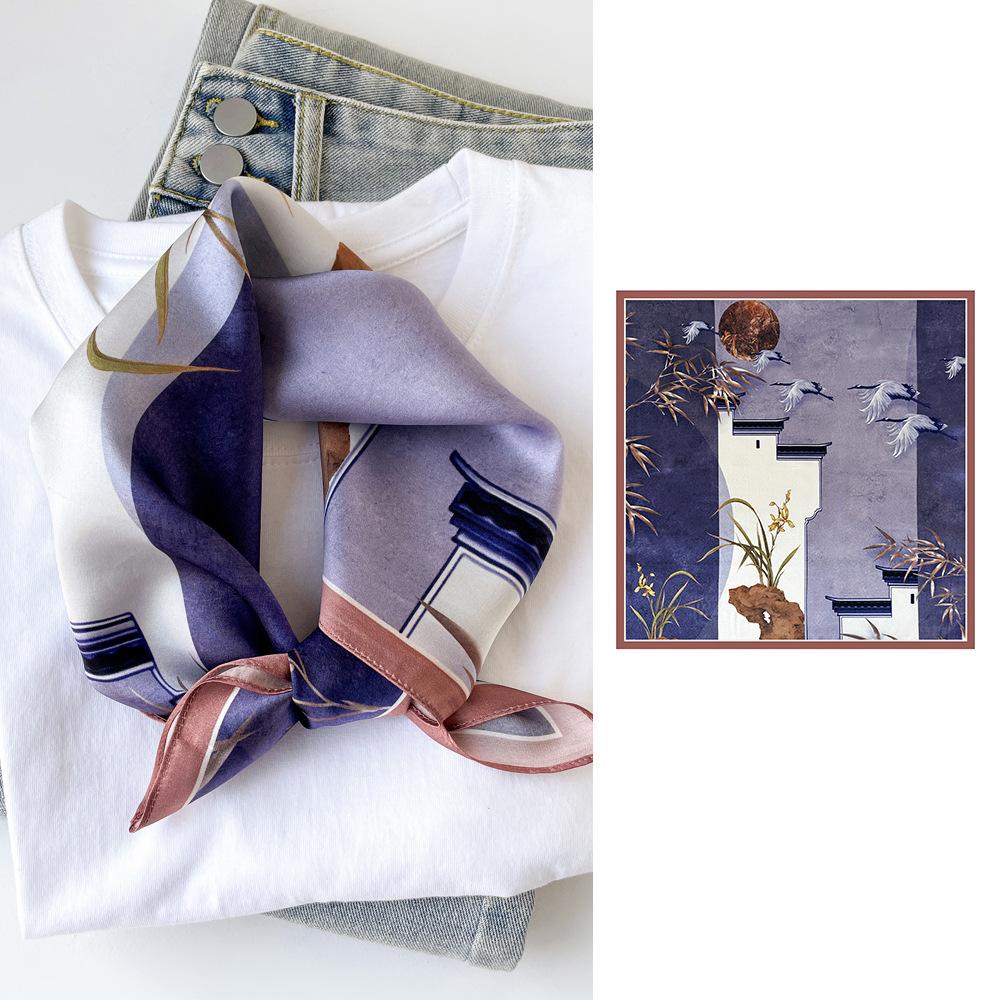 Top Women 100% Silk Scarfs Fashion Bright Flowers Color 50CM Small Sqare Scarfs Neck Decorative Wrap Printed Party Scarves