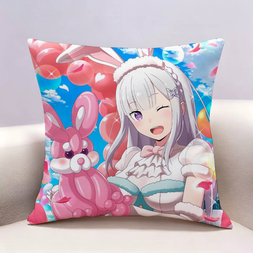 Anime Re ZZero Emilia Doublesided Print Pillow Case Pattern Printed Pillowcase For Living Room Sofa Cushion Cover