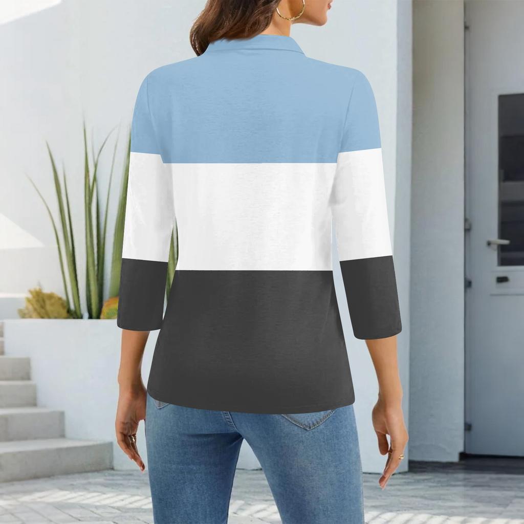 Damen Mode Lässig Revers Kurz 3/4 Ärmel Print Hemd Damen Oberteile