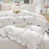French Princess Style Lace Four-piece Set Washed Cotton Embroidered Quilt Cover Set Bow  Heart Bed Sheet Three-piece Bed Set
