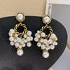 Zinc Alloy Needle Tassel Round Pearl Earrings for Women Retro High-end Personalized Earring Commuting Middle-aged Vintage Zircon