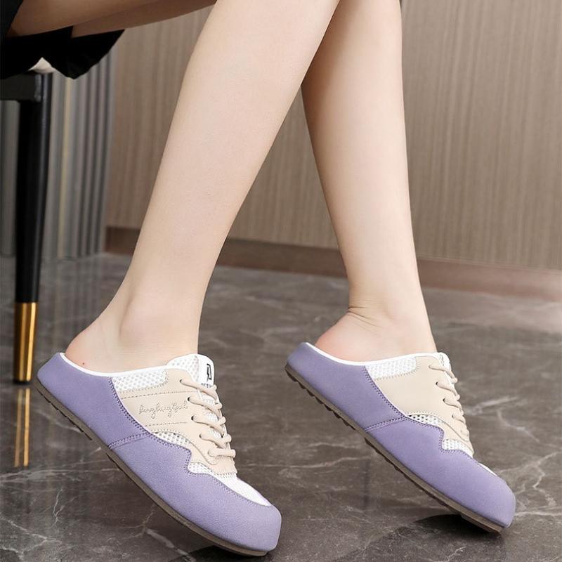 Fashion Ladies Lace-up Half-slippers Summer Mesh Breathable Casual Shoes Comfortable Soft-soled Beach Shoes Zapatos Para Mujer