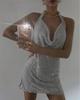Rhinestone Spaghetti Strap Deep V Backless Nightclub Dress YX1401