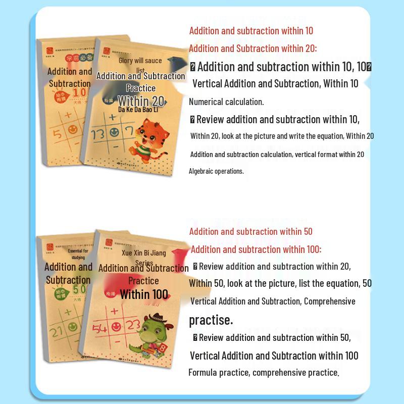 Kindergarten Math Workbook: Daily Mental Math Practice for Addition & Subtraction within 10/20/50/100