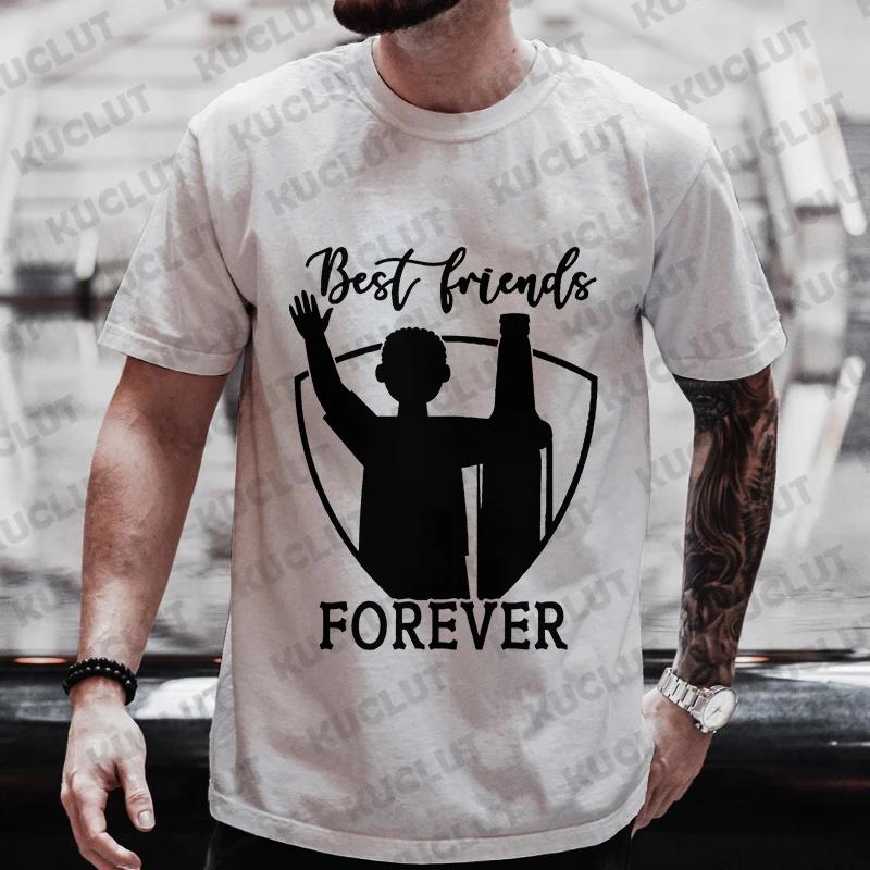 Men T Shirt Best Firends Forever Graphic Y2k Clothes Beer DAY Drinking Party Tops Oversized Outfit Streetwear Short Sleeve Tees