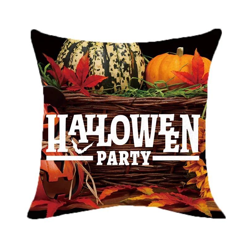 Halloween Theme Pillow Cover Car Office Living Room Sofa Halloween Pumpkin Lantern Decoration Pillow Cover