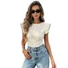 Women Casual Textured Backless Bow Tie Flying Sleeve Knit Short Sleeve T Shirt