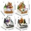 Resin Rotating Music Figurine Snow House Scene Ornament for Desktop Christmas Desktop Decoration with LED Light