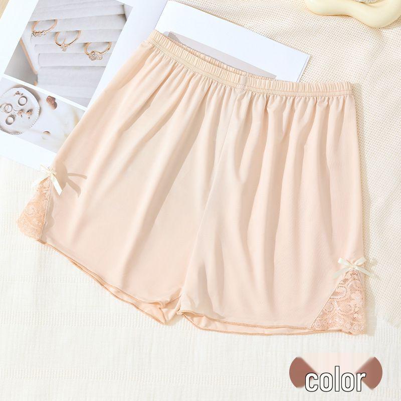 

Women s Summer 2026 Lace Bow Ice Silk Safety Shorts: Thin, Three-Quarter Length Anti-Exposure Base Layer One Size
