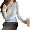 2025 Spring/Autumn Fashion Lace Patchwork Slim Fit Long Sleeve Knit Top