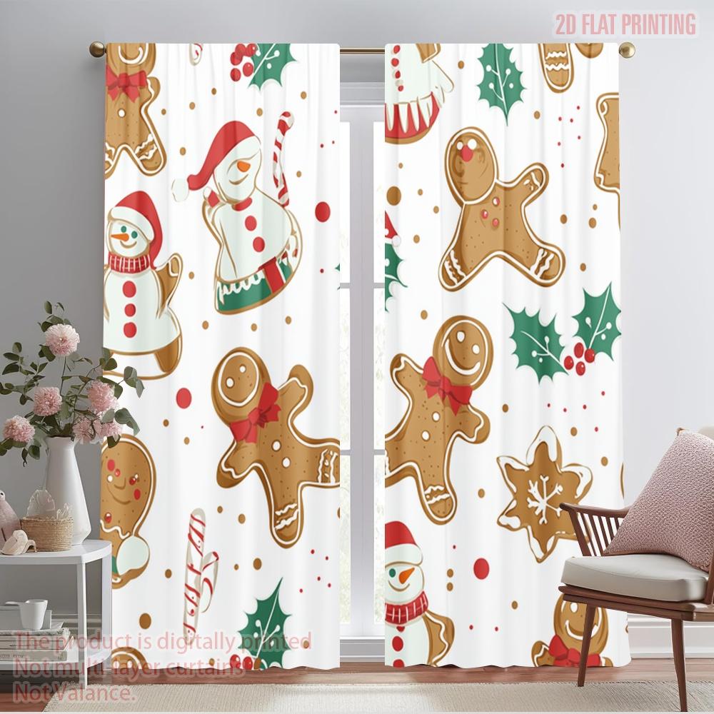

2pcs,2D plane printing Curtains Christmas Cookies Snowman Tree Reindeer (2) Polyester (without rod) Holiday for Various Room 52.50×116.00 CM 2pcs