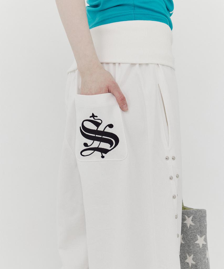 SETUP-EXE Folded Waist Stud Pants / White