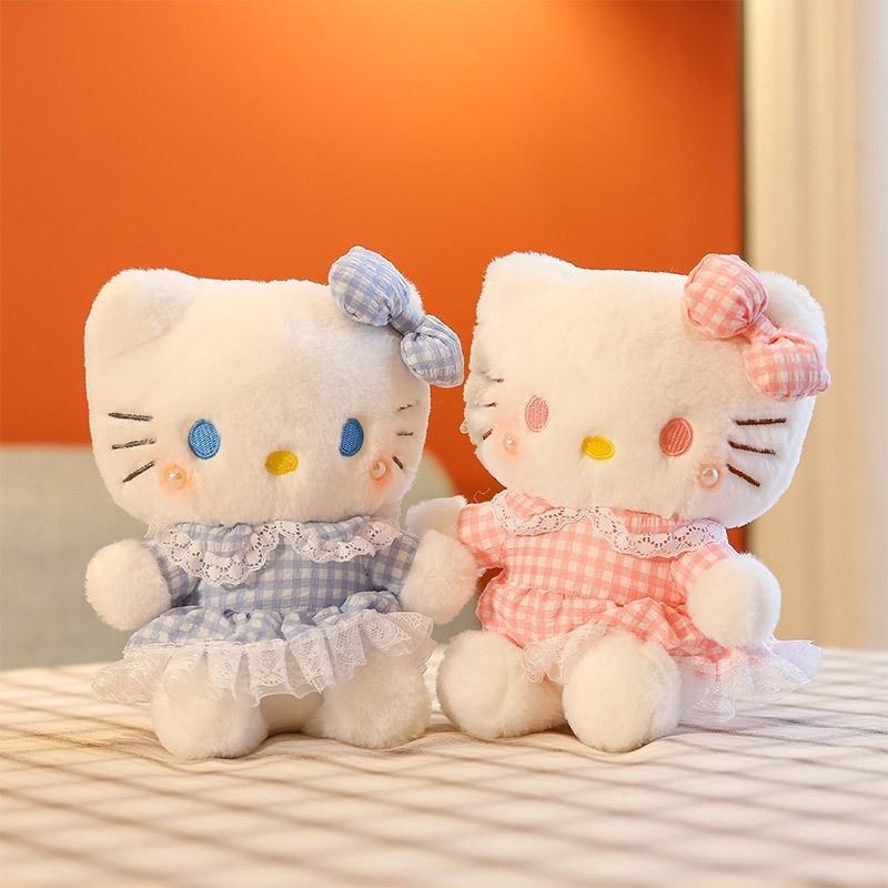 Doll Plush Stuffed With Checkered Dress And Bow Decor For Kids Gift