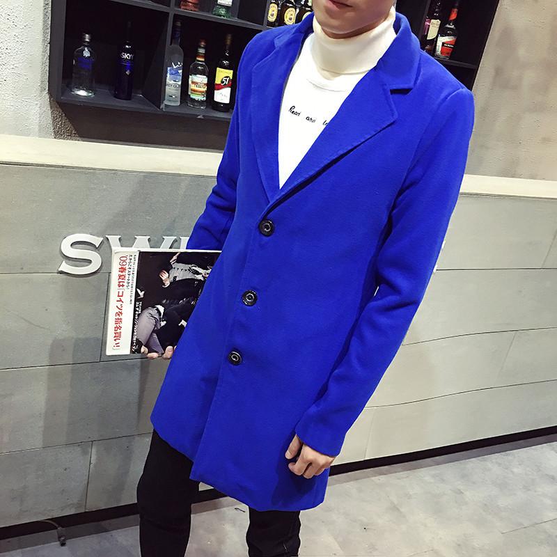 Men's Long Solid Color Single-breasted Trench Coat Plus Size Casual Jacket