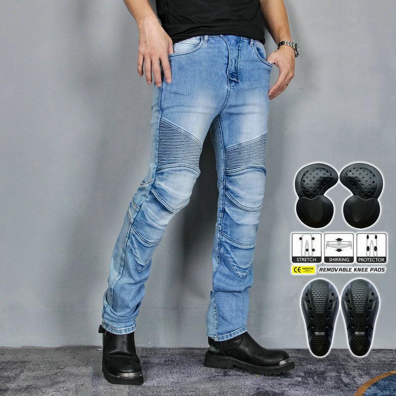 Gl Discount Mall VOLERO+VOLERO+Motorjeans Heren Vintage Elastic Straight Barrel Wash Zilver Motorrijden Anti Drop Broek 4XL blauw