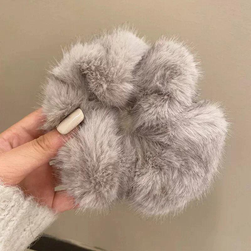 

1pcs Large Colic Hairband Retro Imitation Mink Plush Rope High-end Rubber Band Female Tie Hair Rope Headwear One Size світло-сірий колір