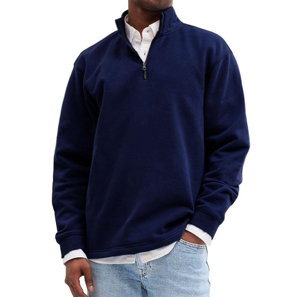 Men's Solid Color Half Zip Stand Collar Sweatshirt Men's Sports Large Size Casual Sweatshirt